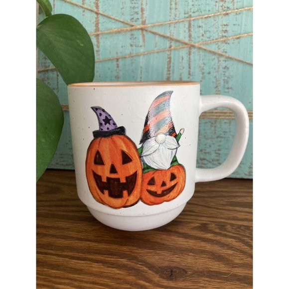 Cobwebs & Cauldrons Gnome and Pumpkin Halloween Stoneware Mug Coffee Cup - Picture 1 of 3